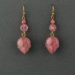 Vintage  pink satin givre  glass rosebud pendant bead with embedded ring.  1960s.  16x12mm. Pkg of 2. b5-427pd