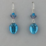 Vintage aquamarine blue foiled glass scarab pendant. 15x12x8mm. 1 pair.  b5-825pd