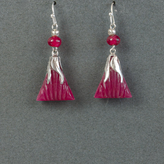 Art Deco Bohemian fuscia glass triangle earrings.  j-erbg910