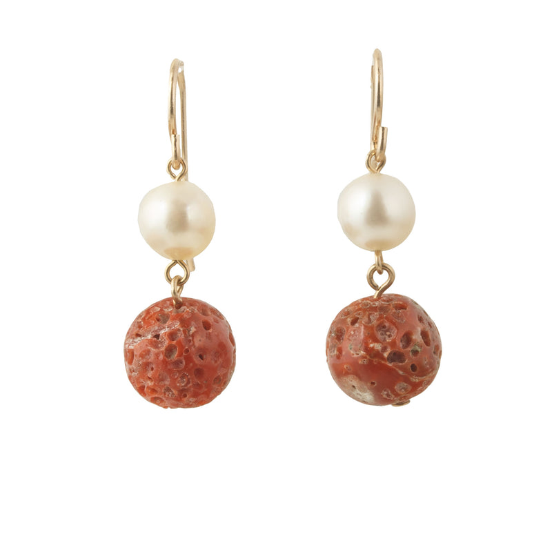 Rare Momo Coral and Akoya Pearl earrings, gold filled. erfn124