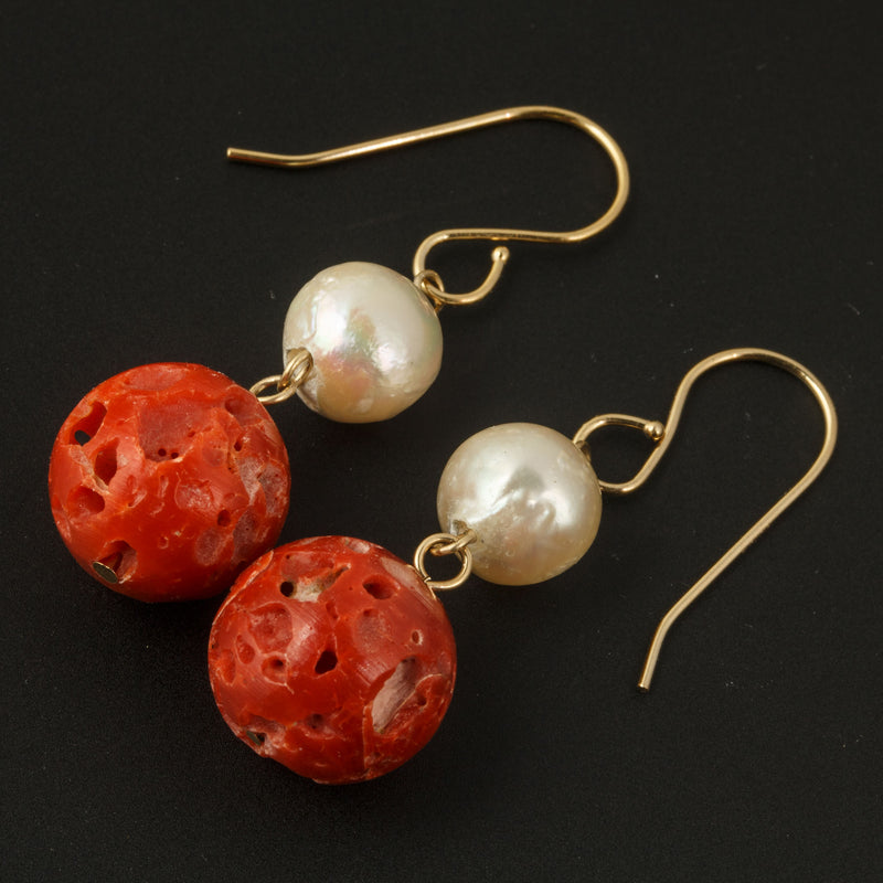 Rare Momo Coral and Akoya Pearl earrings, gold filled. erfn126