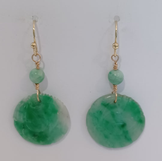 Antique Chinese ornamental jade disk earrings- erja892