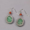Carved and pierced old Chinese jadeite and red coral earrings.  erja920