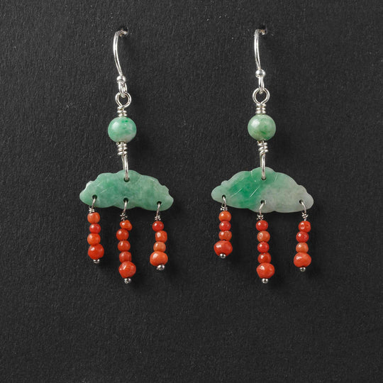 Antique Chinese jadeite buttons and red coral earrings.  erja922