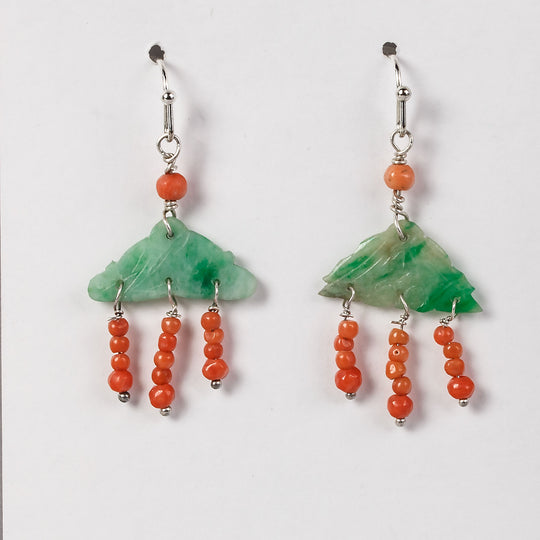 Antique Chinese jadeite buttons and red coral earrings.  erja922