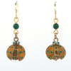 Ladybug, Orange & Green Dangle Earrings/Locket, enameled silver vermeil. j-eror499b
