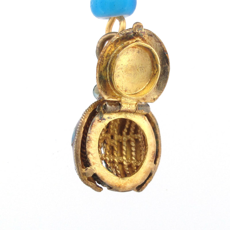 Ladybug, Blue & Purple Dangle Earrings/Locket, enameled silver vermeil. j-eror499c