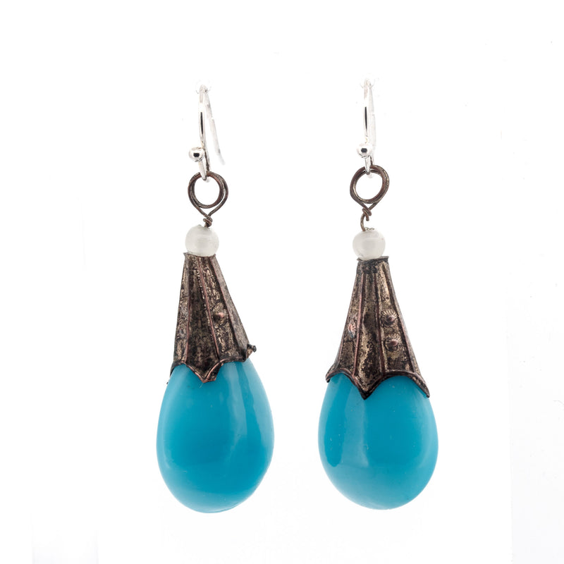 Antique 19th century Peking glass Mandarin court counterweight bead earrings