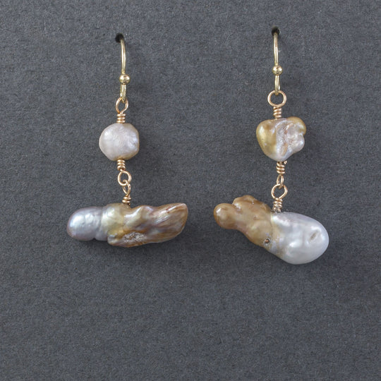 Japanese Lake Biwa freeform baroque pearl earrings with gold filled wire. eror512