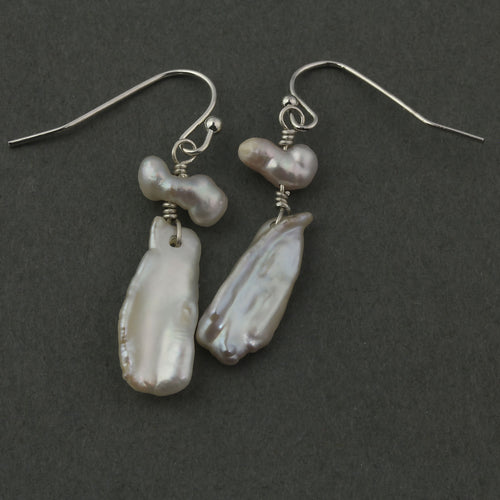 Japanese Lake Biwa freeform baroque pearl earrings with sterling silver wire. eror515