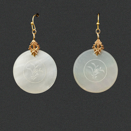 19th c. Chinese mother of pearl gaming counter earrings.  Gold filled earwires. eror516