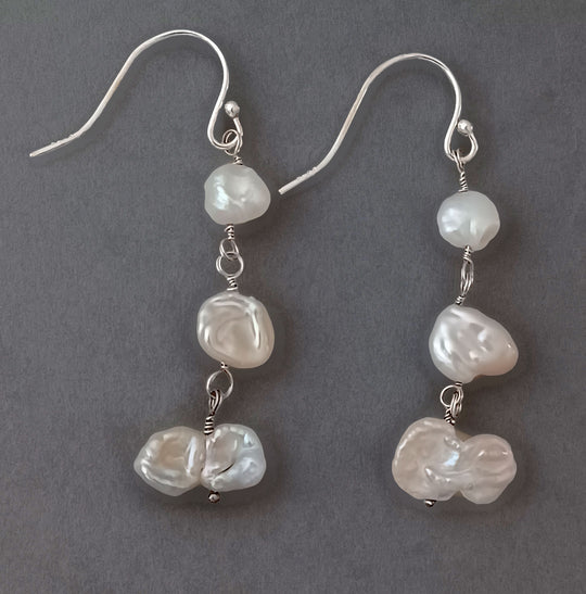 Japanese Lake Biwa freeform baroque pearl earrings and sterling silver. eror519