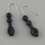 Earrings of antique 19th century carved Whitby jet beads.  ervc676