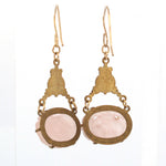 Carved Rose Quartz and Stamped Brass Pendaloque Earrings j-ervn1001