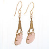 Carved Rose Quartz and Stamped Brass Pendaloque Earrings j-ervn1001