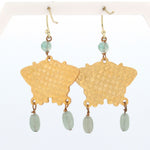 Green & Golden Enamel Butterfly Earrings with aventurine drops. j-eror503