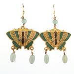 Green & Golden Enamel Butterfly Earrings with aventurine drops. j-eror503