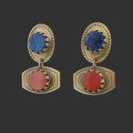 Vintage fancy brass, Sodalite and Red Jasper earrings. ervn1007