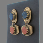 Vintage fancy brass, Sodalite and Red Jasper earrings. ervn1007