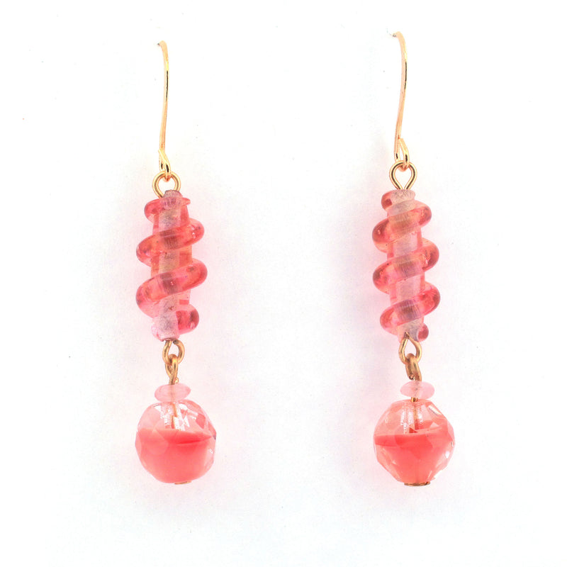 Pink Swirl Spiral Earring, Italian lampwork dangle. j-ervn1008
