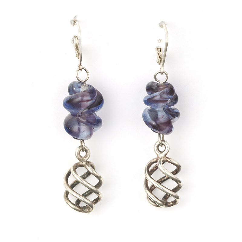 Purple Swirl & Sterling Spiral Earring, Italian lampwork dangle. j-ervn973