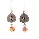 Guilloche Enamel Earrings, flowers and millefiori bead.  j-ervn980