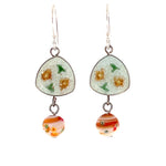 Guilloche Enamel Earrings, flowers and millefiori bead.  j-ervn980