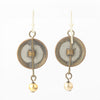 Two Color Etched Metal Earrings, with brass bead drop.  j-ervn988