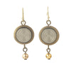 Two Color Etched Metal Earrings, with brass bead drop.  j-ervn988