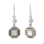 Mother of Pearl Earrings, with round silver colored pleated bead.  j-ervn989