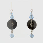Edwardian Guilloche Enamel Earrings, Cornflower Blue,White, dangle beads.  j-ervn1004