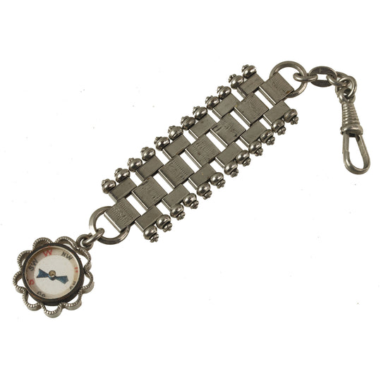 Antique gentlemen's nickel compass fob with articulated woven links. j-fbed113JS
