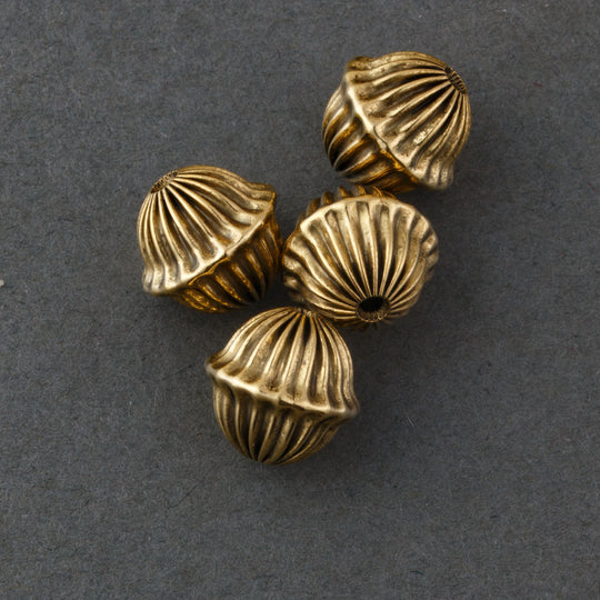 Oxidized brass fluted melon bead with rim at the equator. 12mm Pkg 6. B18-0119