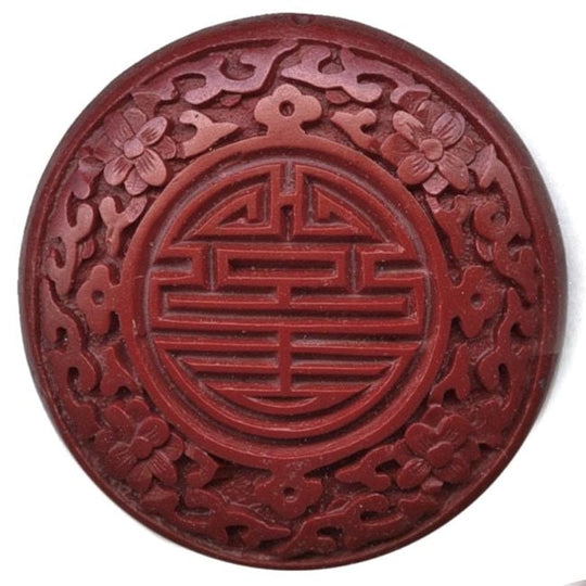 Vintage carved red cinnabar flat back cabochon. 50mm. China export 1970s. B7-CIN017