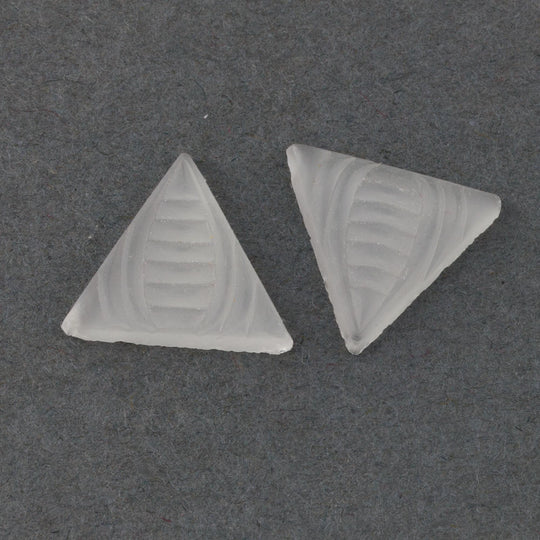 Art Deco Bohemian translucent frosted matte glass molded  triangle flat back stone .1 7mm each side. Pkg 2.  Czechoslovakia 1920s. b5-934