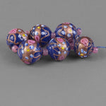 Cobalt blue Venetian Fiorato Wedding Cake glass beads. Vintage 1950s. 18mm. Pkg 1. b1-1077
