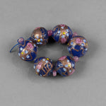 Cobalt blue Venetian Fiorato Wedding Cake glass beads. Vintage 1950s. 18mm. Pkg 1. b1-1077