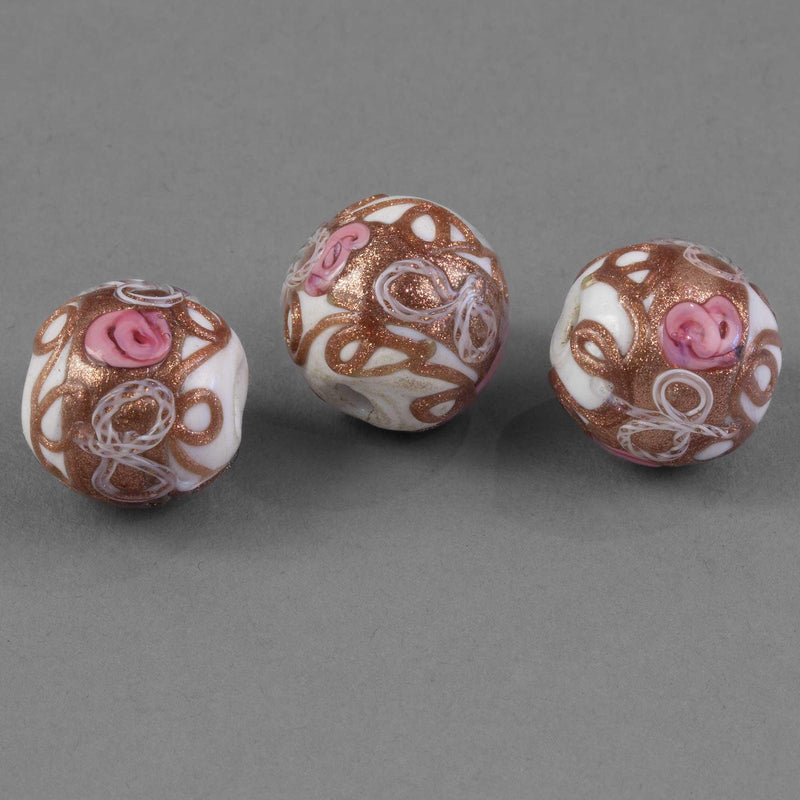 Vintage Venetian Fiorato Wedding Cake beads, Strand of 9 beads 12-13mm. b1-1049