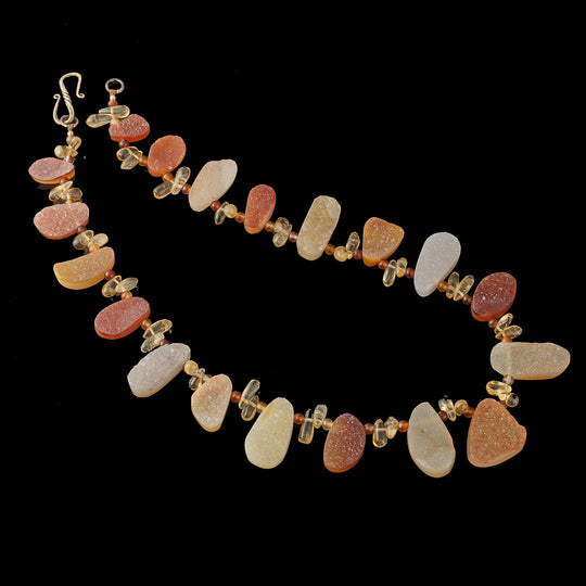 Druzy Carnelian agates, stone bead necklace. 17" long.  j-NLBD2197