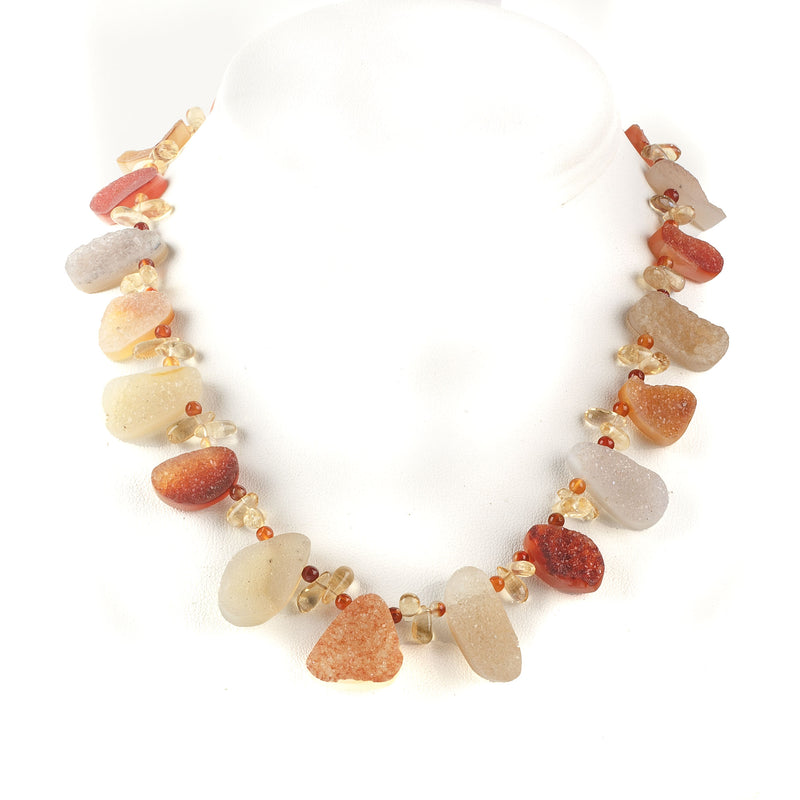 Druzy Carnelian agates, stone bead necklace. 17" long.  j-NLBD2197