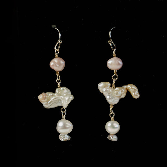 Japanese Lake Biwa freeform baroque pearl earrings and sterling silver. eror471