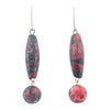 Italian lampwork dangle earring, black and red foil beads. j-ervn1009