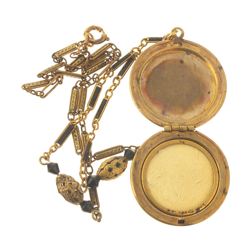Two-sided Locket Necklace with Victorian enamel and mother of pearl. j-pdvn812