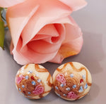 Wedding cake domed post earring with aventurina, off white, pink floral.  j-erbg889