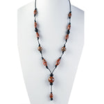 Antique rare Japanese red-orange Mokume style lacquer beads with abalone shell inlay necklace. Early 20th century. nlor823