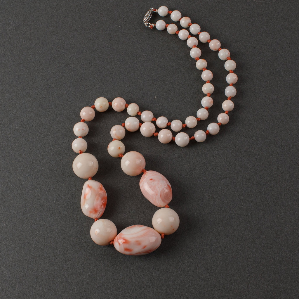 Momo & Angelskin Coral necklace, blush swirled dark. 14K clasp. j