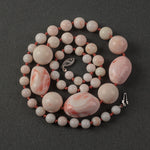 Natural Momo & Coral necklace, light blush swirled with dark coral color. 14K white gold clasp. j-nlfn122