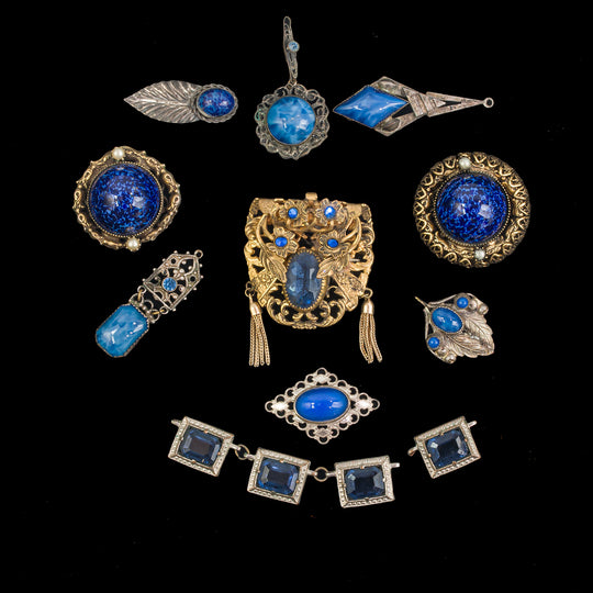 Vintage brass and glass jewelry components from Czechoslovakia.1920s-1940s  b9-mx15