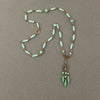 Art Deco Green Bohemian Glass Lavaliere Necklace.  1920s, Czechoslovakia. j-nlad997