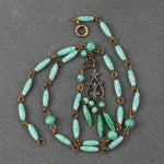 Art Deco Green Bohemian Glass Lavaliere Necklace.  1920s, Czechoslovakia. j-nlad997